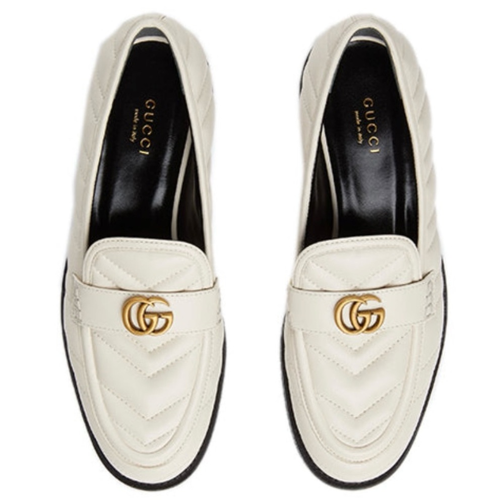 Gucci Women's Ivory Loafers with Gold Accent
